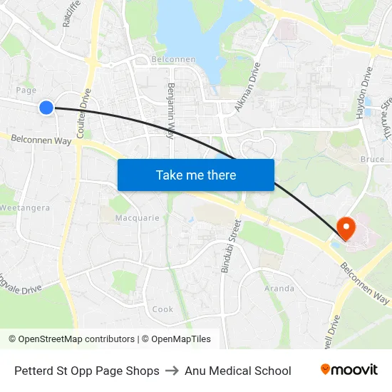 Petterd St Opp Page Shops to Anu Medical School map