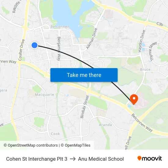 Cohen St Interchange Plt 3 to Anu Medical School map