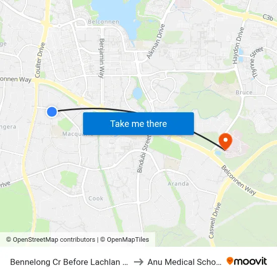 Bennelong Cr Before Lachlan St to Anu Medical School map