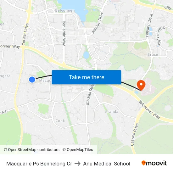 Macquarie Ps Bennelong Cr to Anu Medical School map