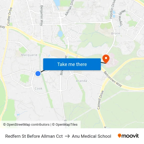 Redfern St Before Allman Cct to Anu Medical School map
