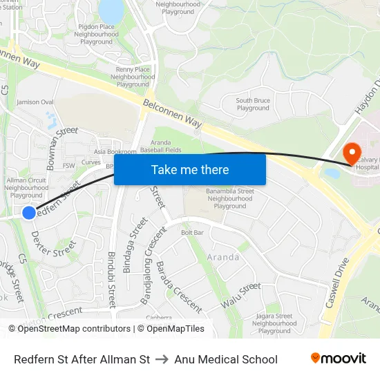 Redfern St After Allman St to Anu Medical School map