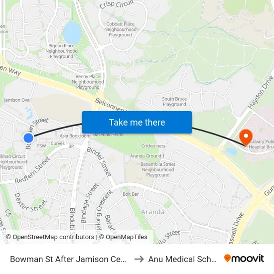 Bowman St After Jamison Centre to Anu Medical School map