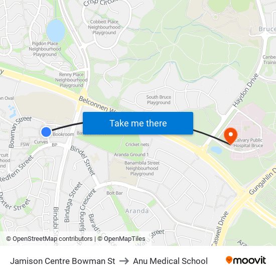 Jamison Centre Bowman St to Anu Medical School map