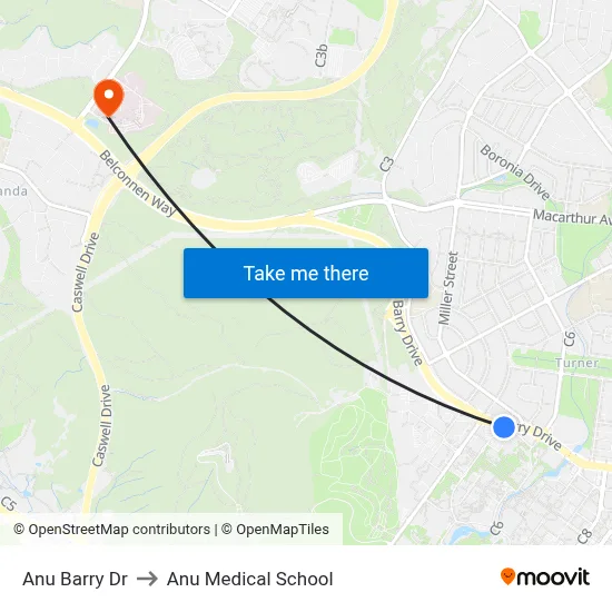 Anu Barry Dr to Anu Medical School map