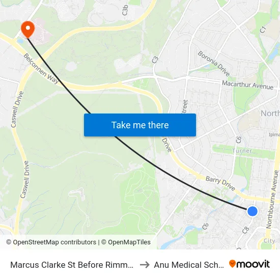 Marcus Clarke St Before Rimmer St to Anu Medical School map