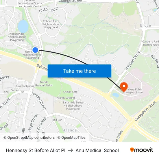 Hennessy St Before Allot Pl to Anu Medical School map