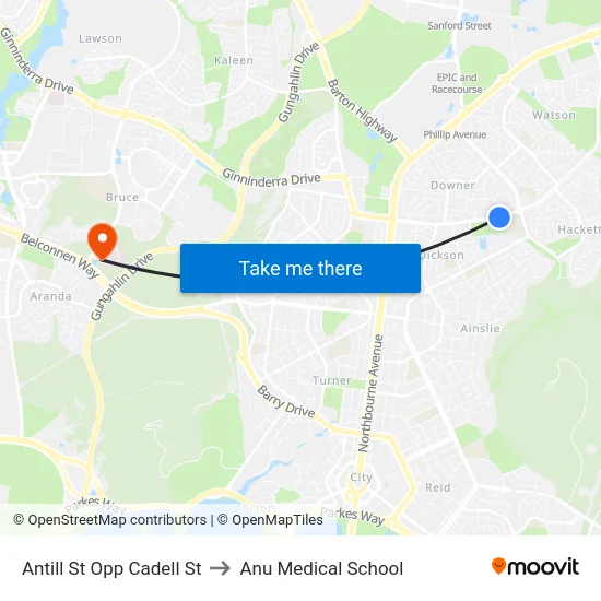 Antill St Opp Cadell St to Anu Medical School map