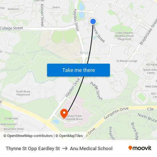 Thynne St Opp Eardley St to Anu Medical School map