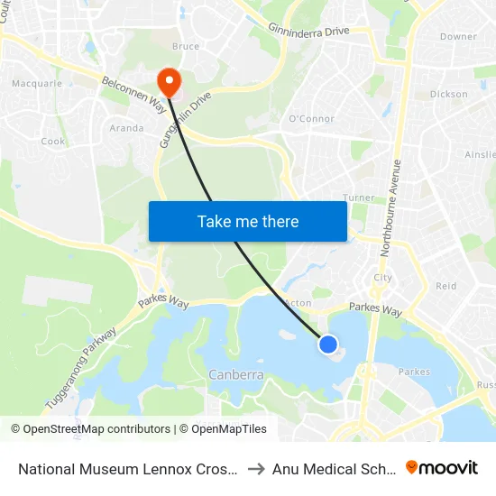 National Museum Lennox Crossing to Anu Medical School map