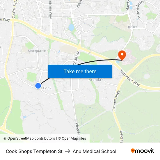 Cook Shops Templeton St to Anu Medical School map