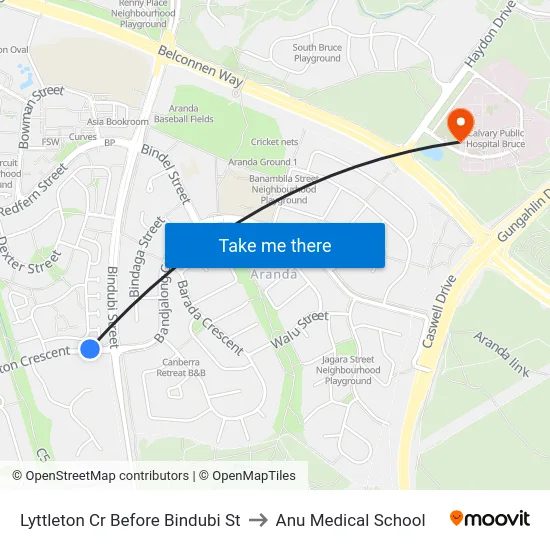 Lyttleton Cr Before Bindubi St to Anu Medical School map