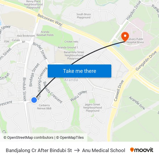 Bandjalong Cr After Bindubi St to Anu Medical School map