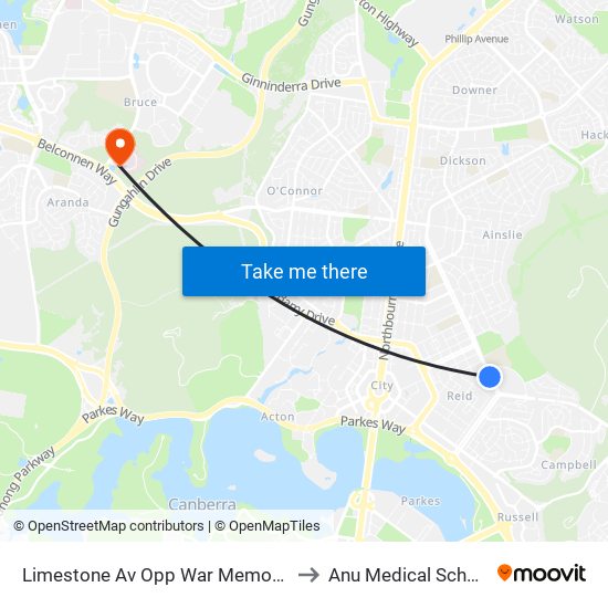 Limestone Av Opp War Memorial to Anu Medical School map