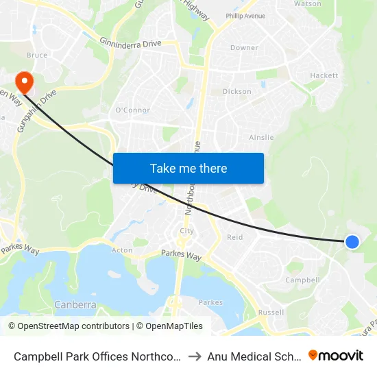 Campbell Park Offices Northcott Dr to Anu Medical School map