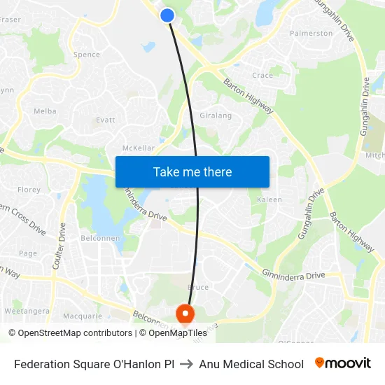 Federation Square O'Hanlon Pl to Anu Medical School map