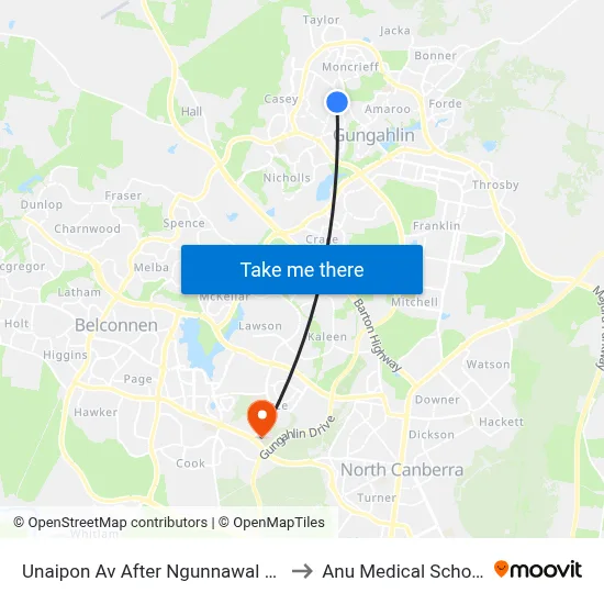 Unaipon Av After Ngunnawal Ps to Anu Medical School map