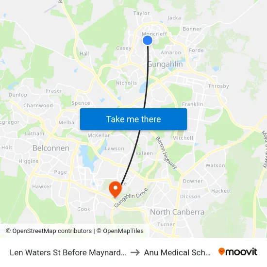 Len Waters St Before Maynard St to Anu Medical School map