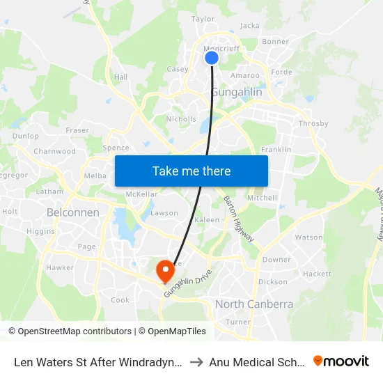 Len Waters St After Windradyne St to Anu Medical School map