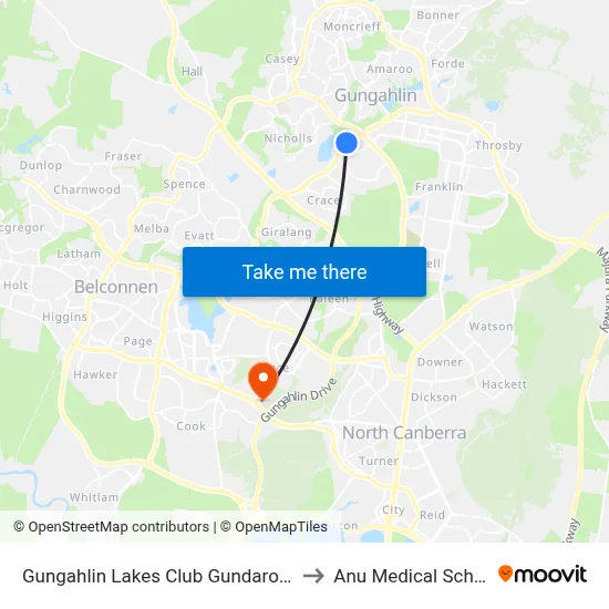 Gungahlin Lakes Club Gundaroo Dr to Anu Medical School map