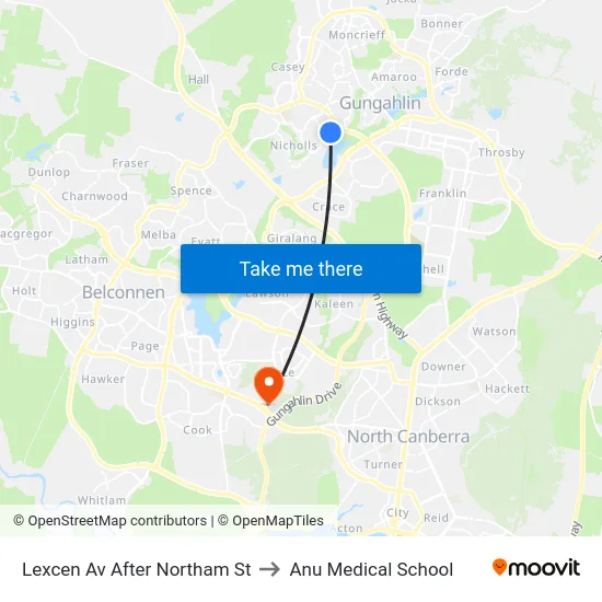 Lexcen Av After Northam St to Anu Medical School map