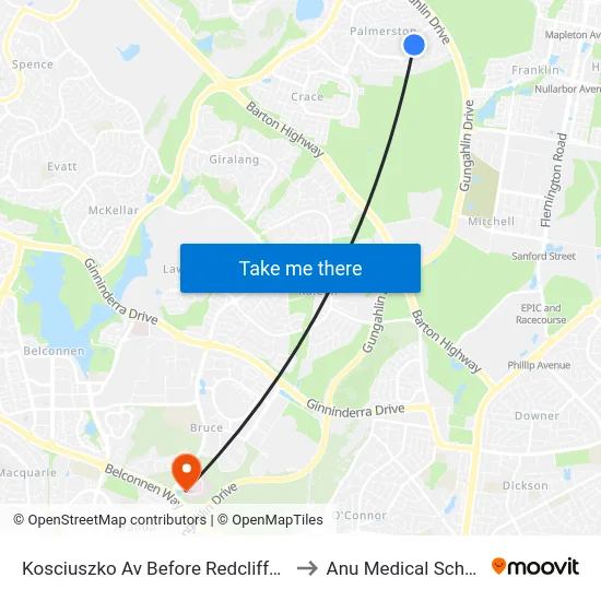 Kosciuszko Av Before Redcliffe St to Anu Medical School map