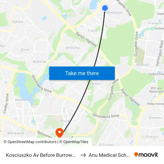 Kosciuszko Av Before Burrowa St to Anu Medical School map