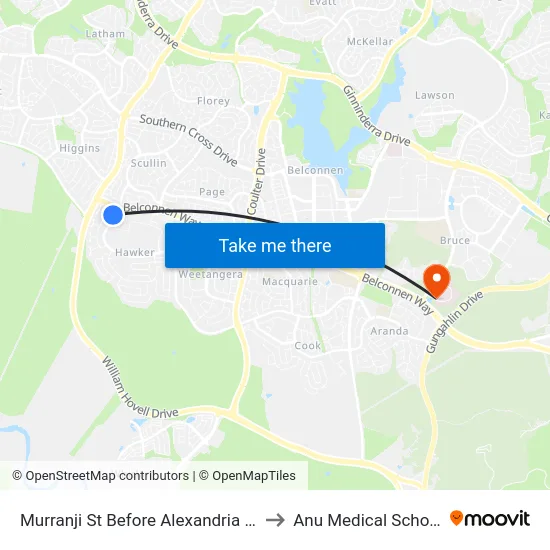 Murranji St Before Alexandria St to Anu Medical School map