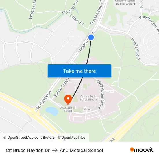 Cit Bruce Haydon Dr to Anu Medical School map