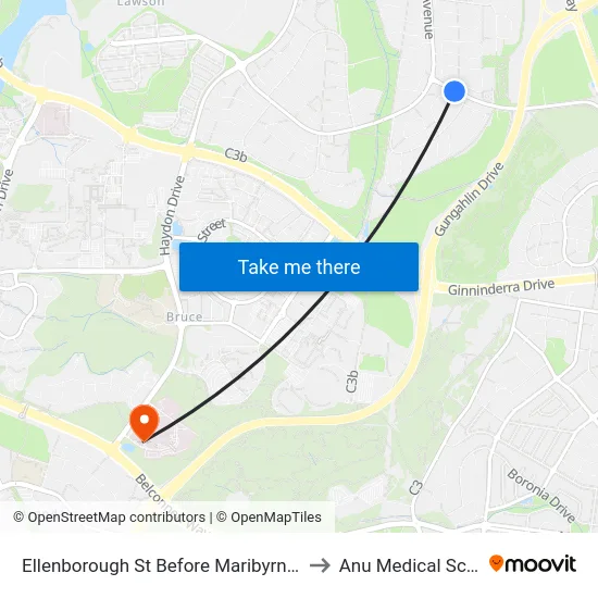 Ellenborough St Before Maribyrnong Av to Anu Medical School map