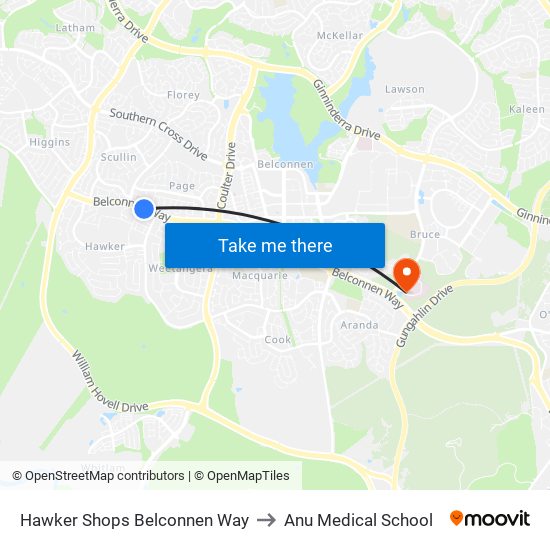 Hawker Shops Belconnen Way to Anu Medical School map