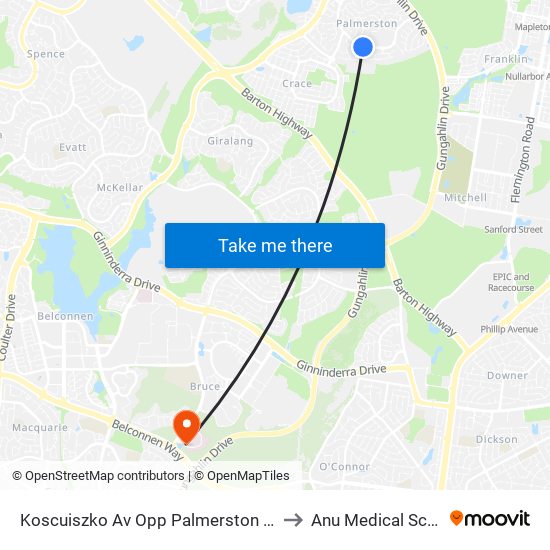 Koscuiszko Av Opp Palmerston Shops to Anu Medical School map
