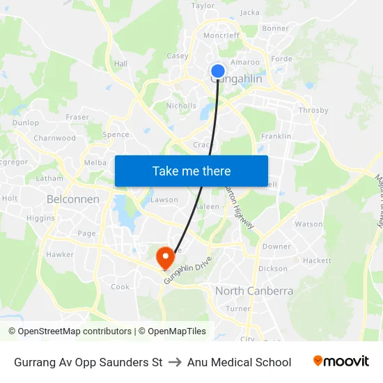 Gurrang Av Opp Saunders St to Anu Medical School map