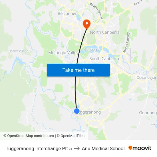 Tuggeranong Interchange Plt 5 to Anu Medical School map