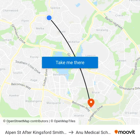 Alpen St After Kingsford Smith Dr to Anu Medical School map
