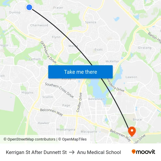Kerrigan St After Dunnett St to Anu Medical School map