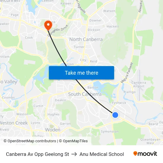 Canberra Av Opp Geelong St to Anu Medical School map