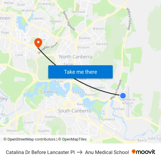 Catalina Dr Before Lancaster Pl to Anu Medical School map