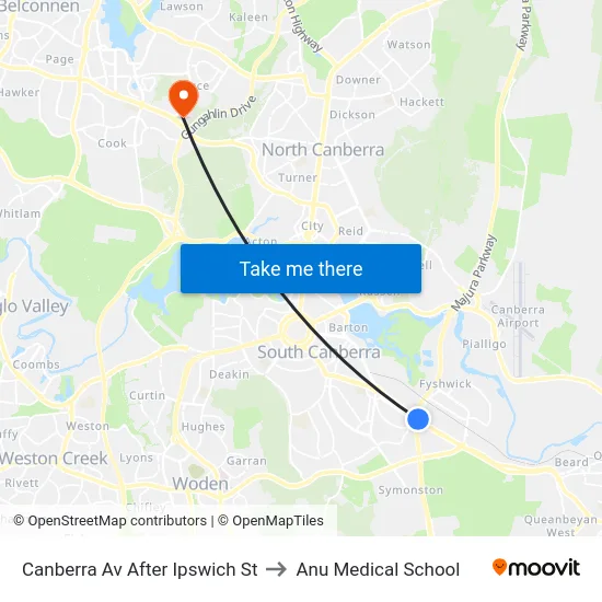 Canberra Av After Ipswich St to Anu Medical School map