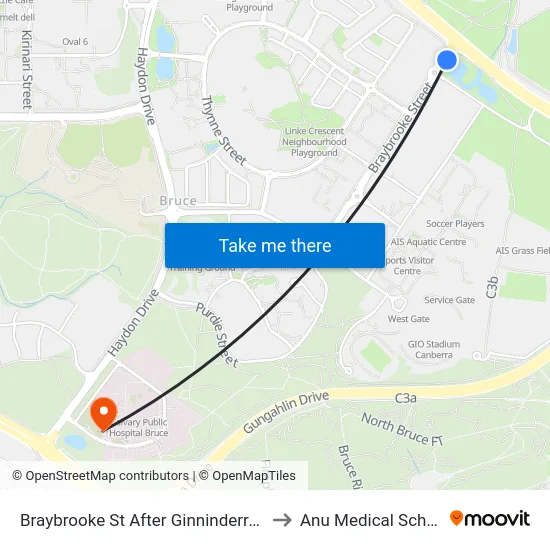 Braybrooke St After Ginninderra Dr to Anu Medical School map