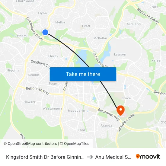 Kingsford Smith Dr Before Ginninderra Dr to Anu Medical School map