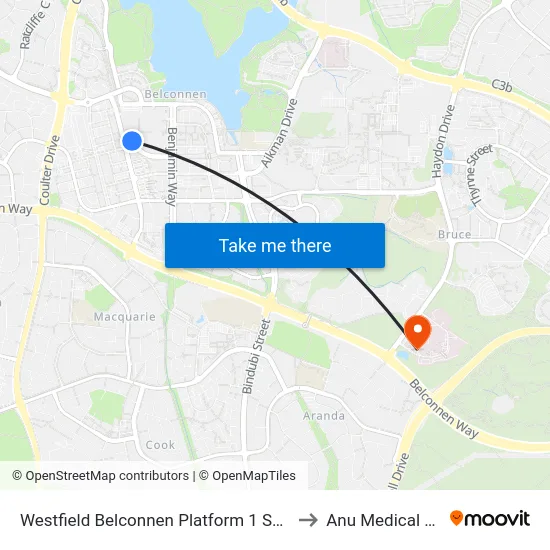 Westfield Belconnen Platform 1 Set Down Only to Anu Medical School map