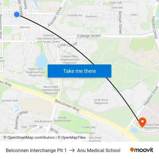 Belconnen Interchange Plt 1 to Anu Medical School map