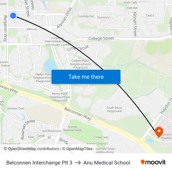 Belconnen Interchange Plt 3 to Anu Medical School map