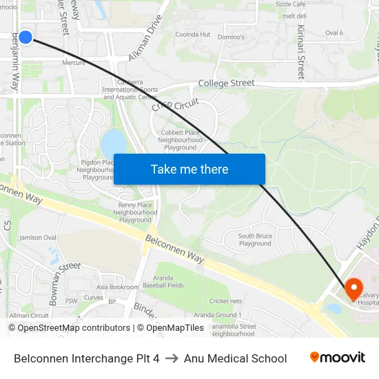 Belconnen Interchange Plt 4 to Anu Medical School map