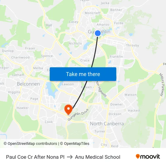 Paul Coe Cr After Nona Pl to Anu Medical School map