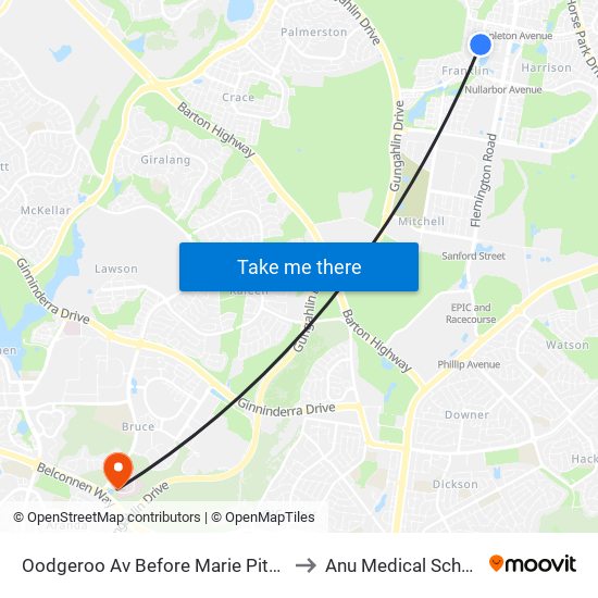 Oodgeroo Av Before Marie Pitt St to Anu Medical School map