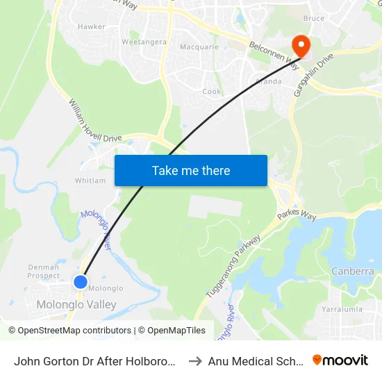 John Gorton Dr After Holborow Av to Anu Medical School map