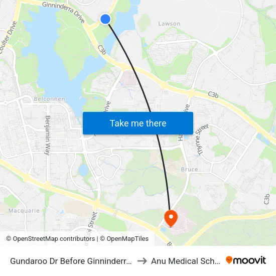 Gundaroo Dr Before Ginninderra Dr to Anu Medical School map