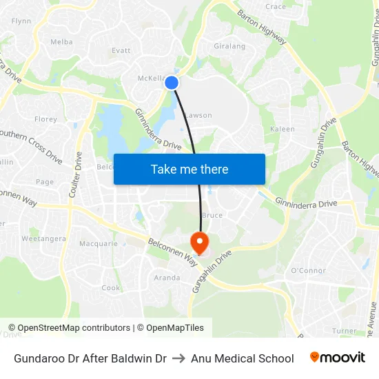 Gundaroo Dr After Baldwin Dr to Anu Medical School map